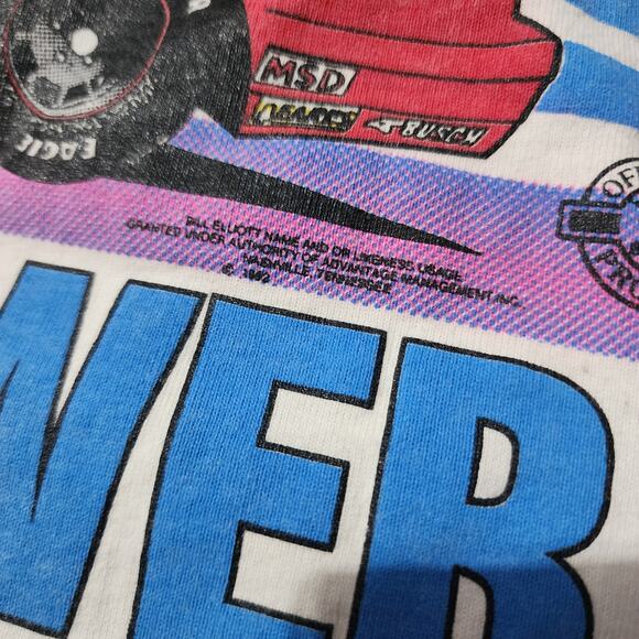Vintage 1992 Bill Elliott Budweiser NASCAR Tee “Horsepower” XL USA Made 23x30 - Picture 5 of 10